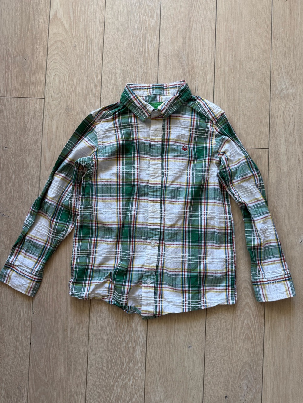United Colors of Benetton Boys Plaid Cotton Button Down Shirt Size Small